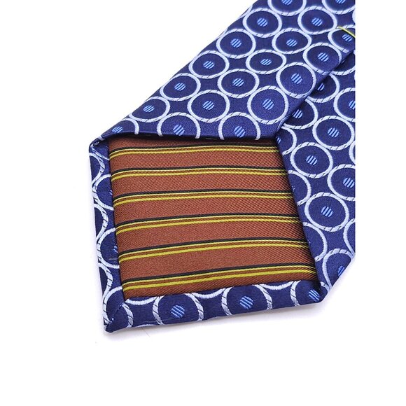 BCBG Attitude Mens Silk Tie Blue & White Circle Pattern - Picture 7 of 14